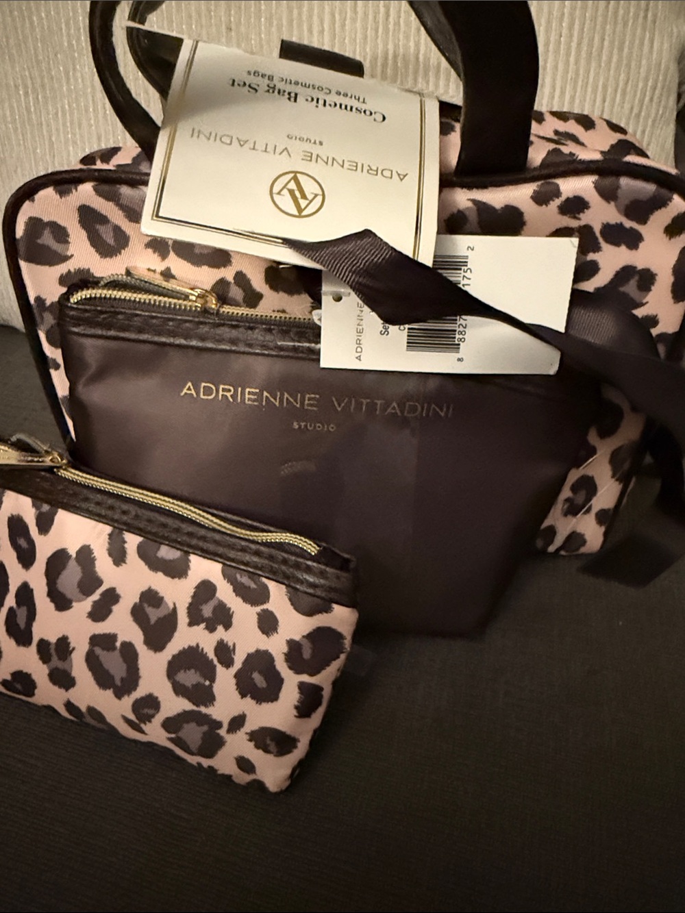 Adrienne Vittadini Pink and Brown Leopard Print Tote with Wristlet